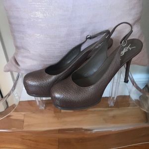 YSL Tribute Metallic Brown Pumps